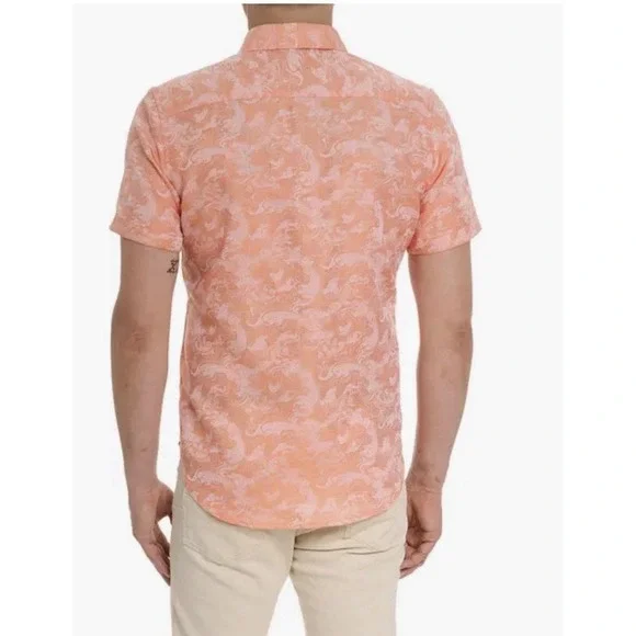 Robert Graham Poseidon Short‎ Sleeve Linen & Cotton Jacquard Button-Up Shirt M. - Picture 2 of 10